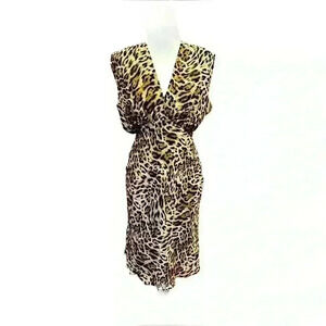 L'AGENCE NWT SLEEVELESS SHEATH DRESS LEOPARD PRINT EMPIRE WAIST CHIFFON SIZE 2